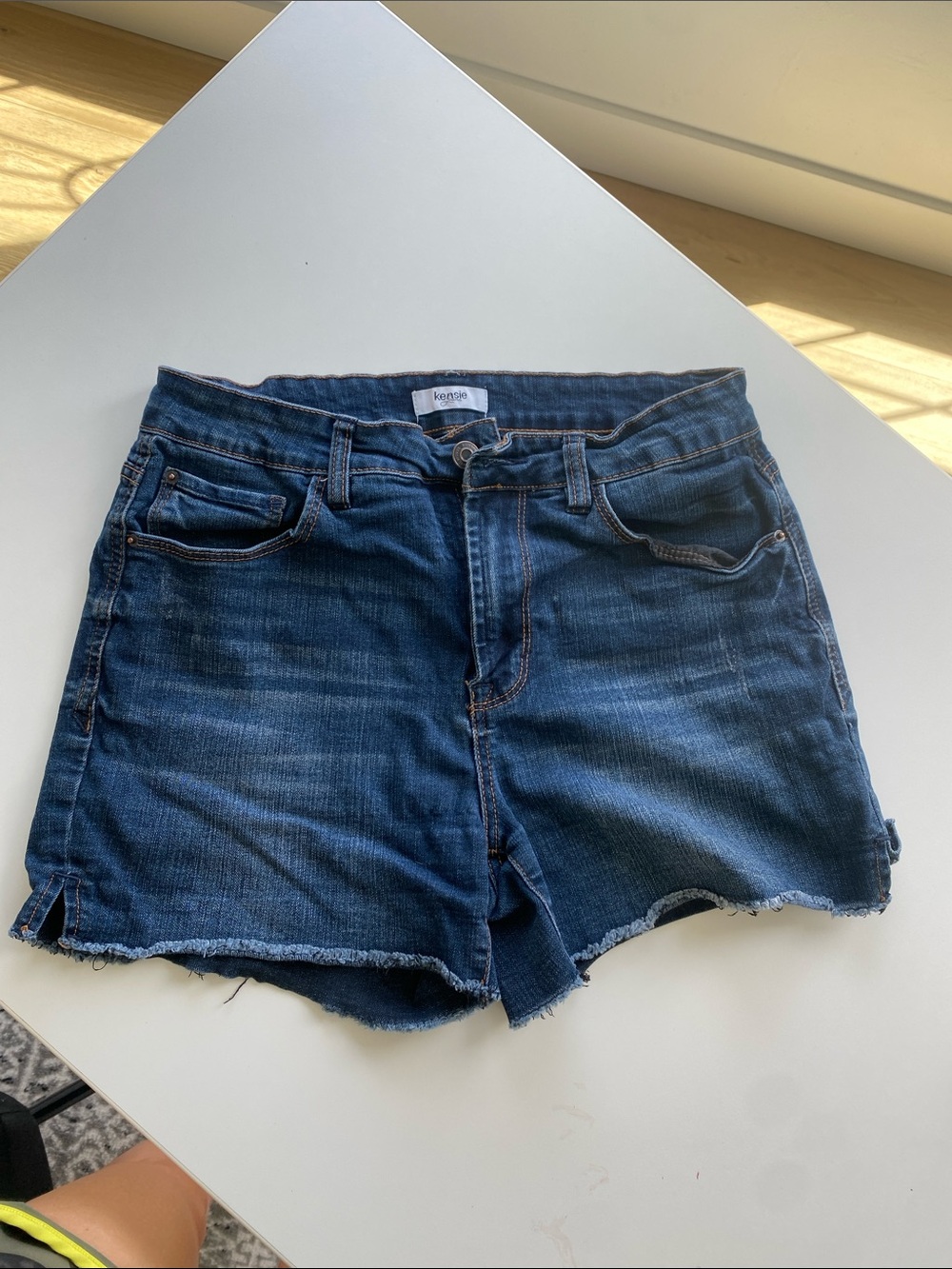 Kensie Indigo Frayed Hem Denim Cutoff Shorts